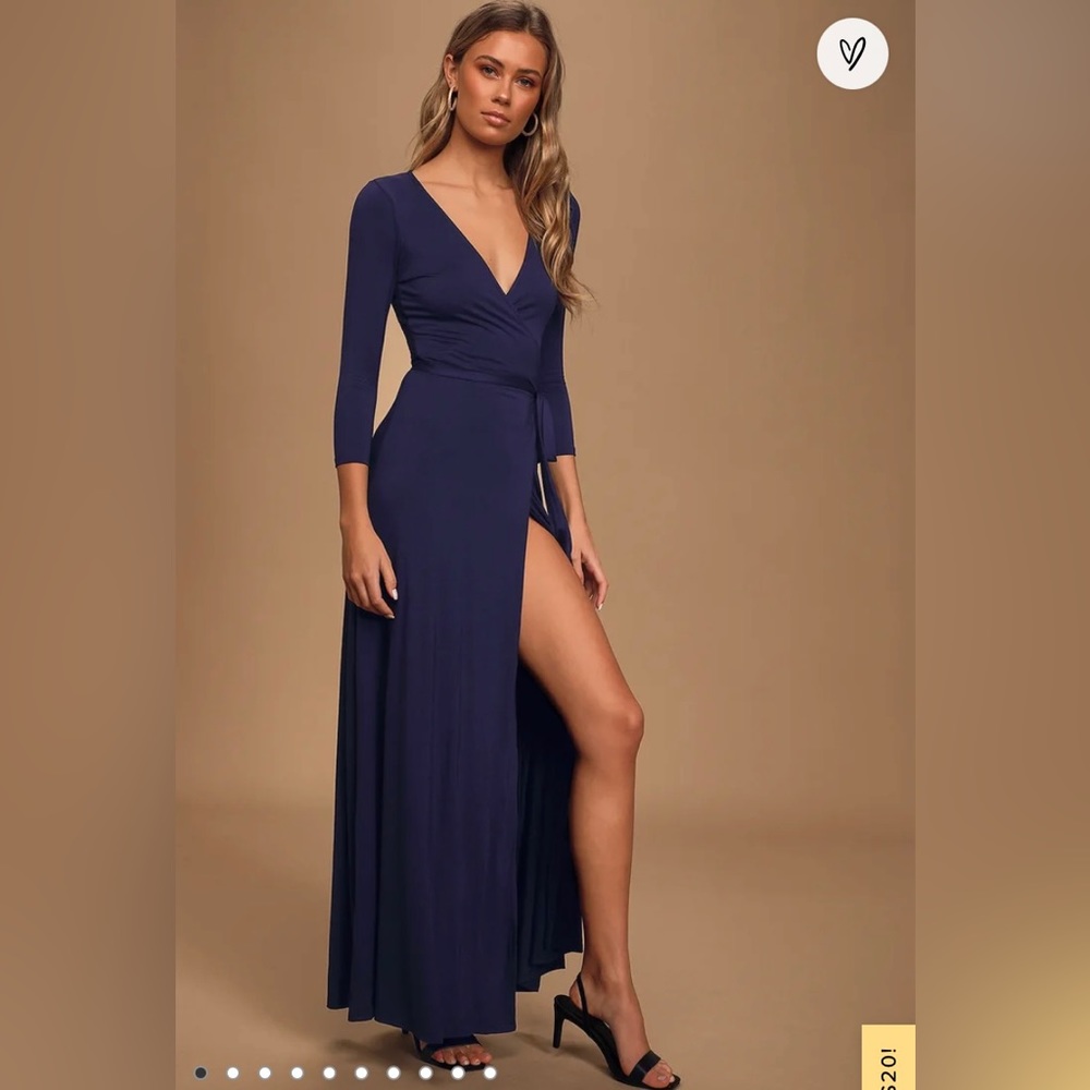 Lulu’s Garden District Navy Blue Wrap Dress | Long Sleeve Wrap Dress